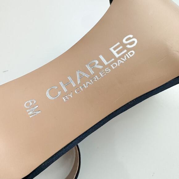 Charles By Charles David Navy Floral Ankle Strap Heels Size 6 Embroidered - Picture 11 of 14